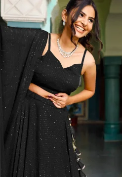 Embroidered Georgette Lehenga in Black