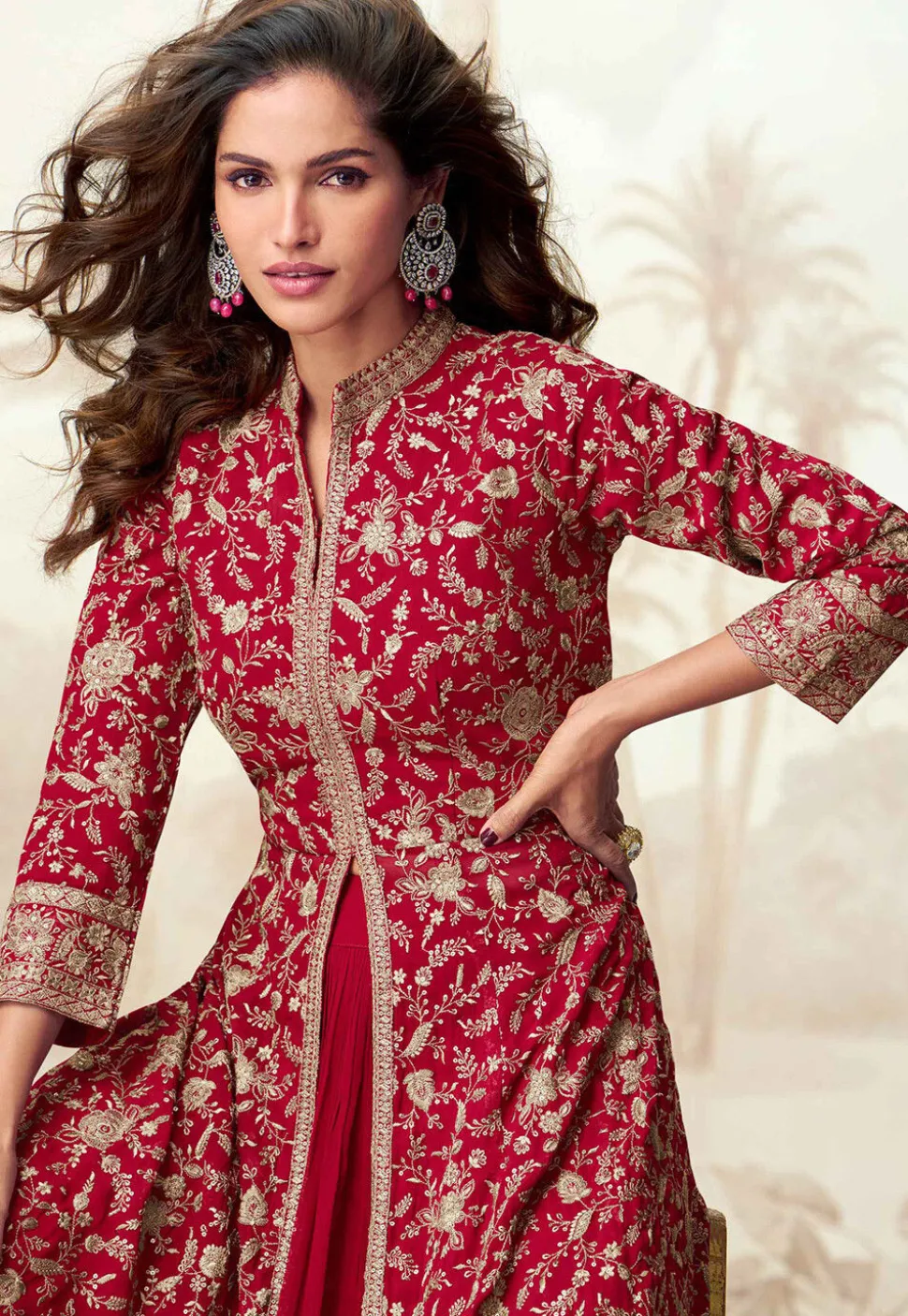 Embroidered Georgette Lehenga in Fuchsia