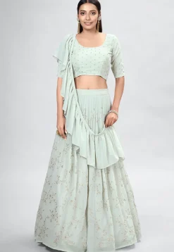 Embroidered Georgette Lehenga in Light Sea Green