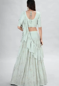 Embroidered Georgette Lehenga in Light Sea Green