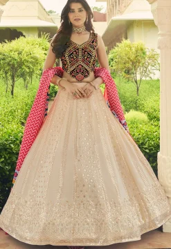 Embroidered Georgette Lehenga in Beige