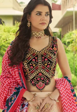Embroidered Georgette Lehenga in Beige