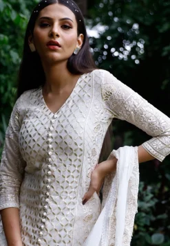 Embroidered Georgette Lehenga in White