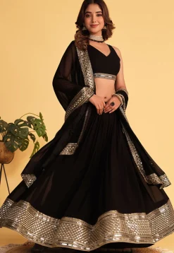 Embroidered Georgette Lehenga in Black