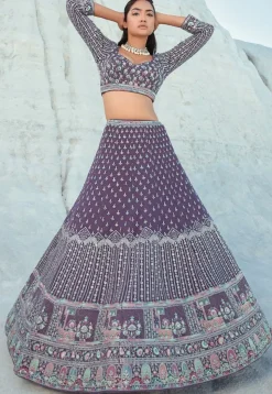 Embroidered Georgette Lehenga in Purple