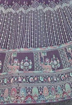 Embroidered Georgette Lehenga in Purple