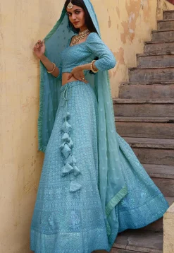 Embroidered Georgette Lehenga in Pastel Blue