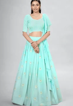 Embroidered Georgette Lehenga in Light Blue