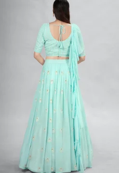 Embroidered Georgette Lehenga in Light Blue