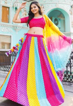 Embroidered Georgette Lehenga in Multicolor