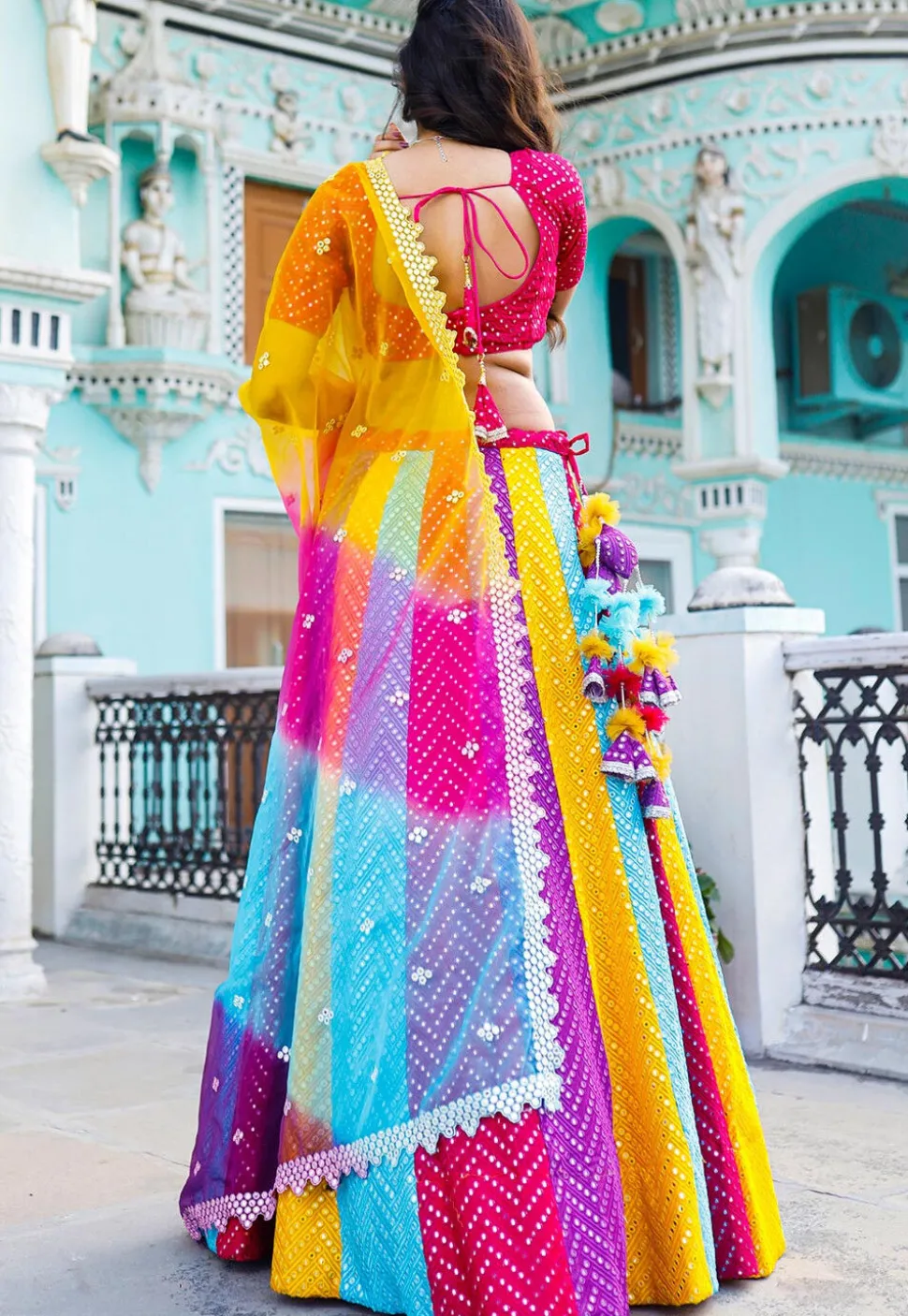 Embroidered Georgette Lehenga in Multicolor
