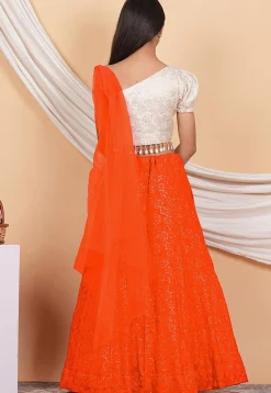 Embroidered Georgette Lehenga in Orange