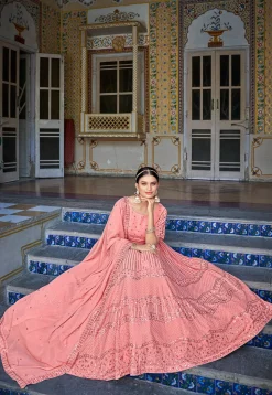 Embroidered Georgette Lehenga in Pink