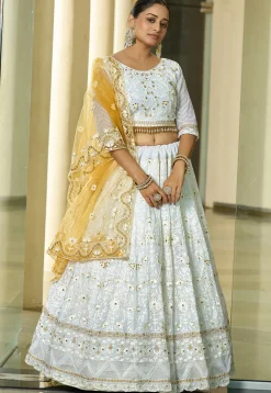 Embroidered Georgette Lehenga in Cream