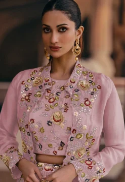 Embroidered Georgette Lehenga in Pink