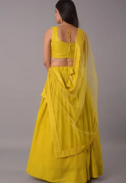Embroidered Georgette Lehenga in Olive Green