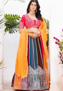 Embroidered Georgette Lehenga in Multicolor
