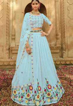 Embroidered Georgette Lehenga in Sky Blue