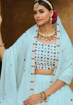Embroidered Georgette Lehenga in Sky Blue