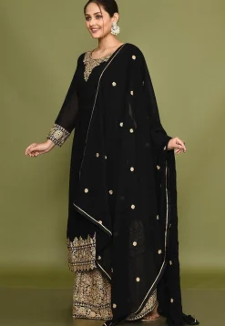 Embroidered Georgette Lehenga in Black
