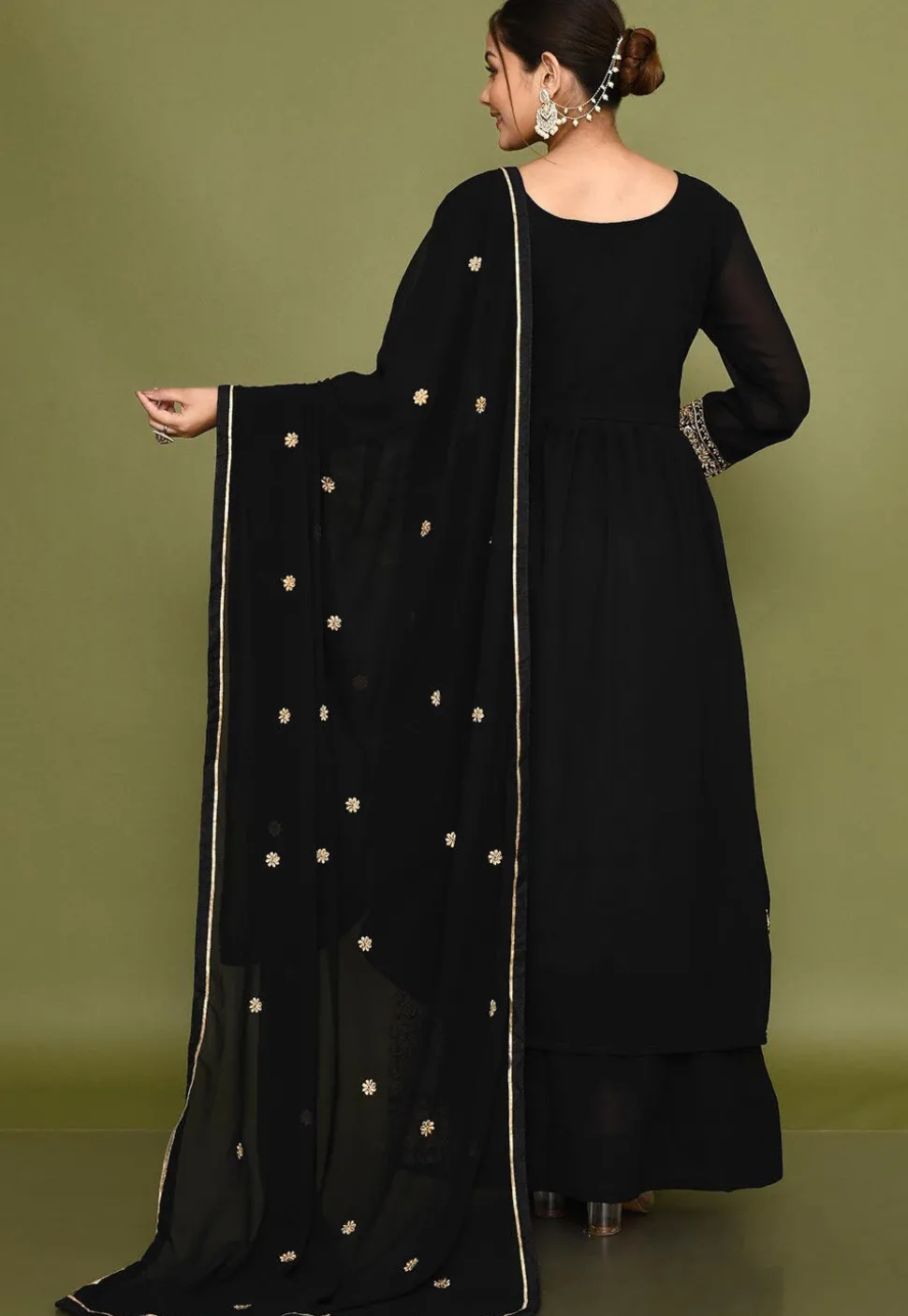 Embroidered Georgette Lehenga in Black