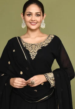 Embroidered Georgette Lehenga in Black