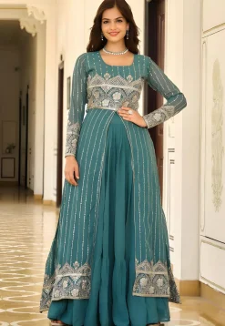 Embroidered Georgette Lehenga in Blue
