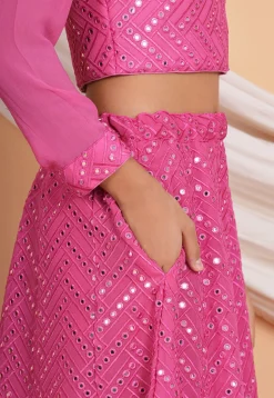 Embroidered Georgette Lehenga in Pink