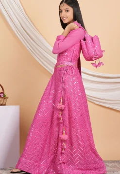 Embroidered Georgette Lehenga in Pink