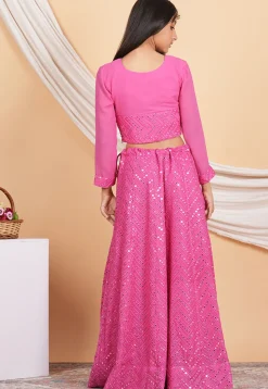 Embroidered Georgette Lehenga in Pink