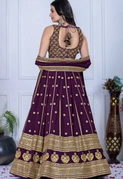 Embroidered Georgette Lehenga in Violet