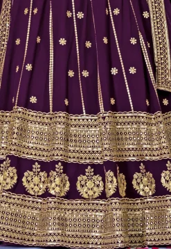 Embroidered Georgette Lehenga in Violet