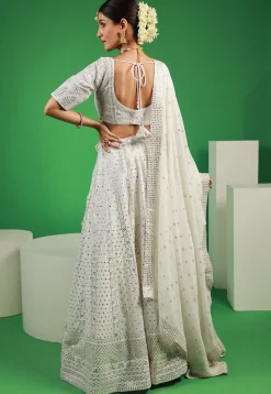 Embroidered Georgette Lehenga in Off-White