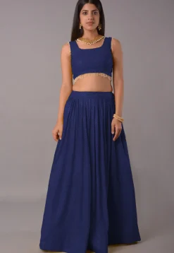 Embroidered Georgette Lehenga in Navy Blue