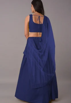 Embroidered Georgette Lehenga in Navy Blue