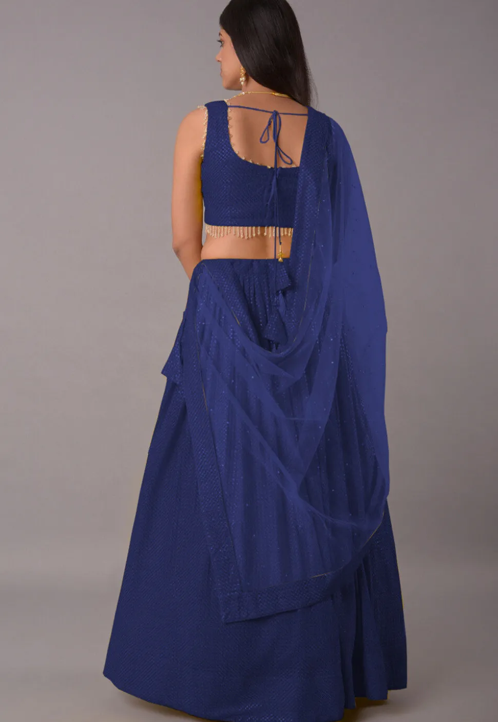 Embroidered Georgette Lehenga in Navy Blue