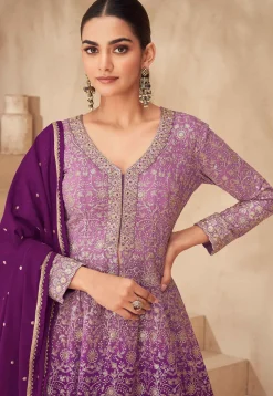 Embroidered Georgette Lehenga in Purple Ombre