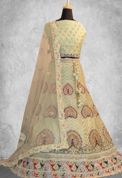Embroidered Georgette Lehenga in Light Green