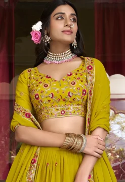 Embroidered Georgette Lehenga in Yellow