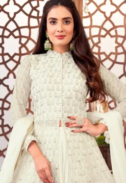 Embroidered Georgette Lehenga in Off White
