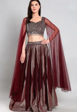 Embroidered Georgette Lehenga in Maroon