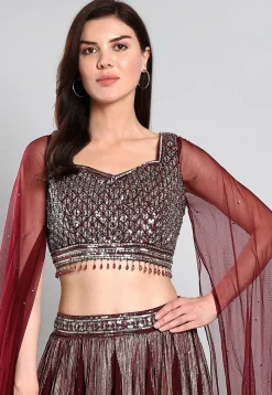 Embroidered Georgette Lehenga in Maroon