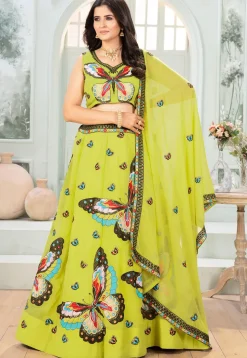 Embroidered Georgette Lehenga in Light Green