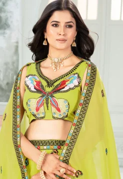 Embroidered Georgette Lehenga in Light Green
