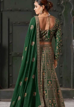 Embroidered Georgette Lehenga in Dark Green