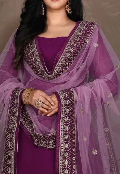Embroidered Georgette Lehenga in Purple