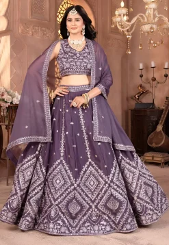 Embroidered Georgette Lehenga in Dusty Purple