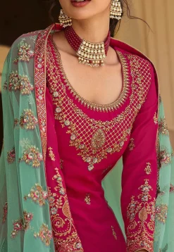 Embroidered Georgette Lehenga in Fuchsia