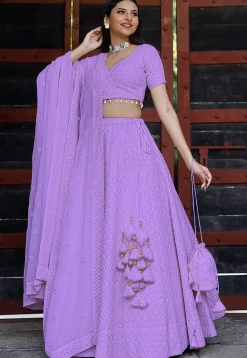 Embroidered Georgette Lehenga in Light Purple
