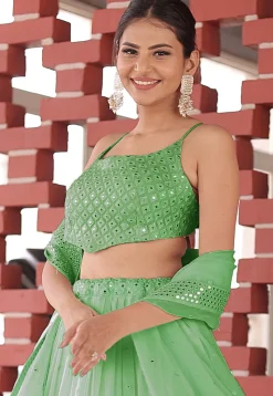 Embroidered Georgette Lehenga in Pastel Green